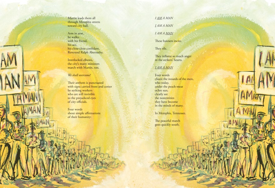 Brian Pinkney says he wanted the illustrations for<em> <a href="https://www.npr.org/books/titles/747318207/martin-rising-requiem-for-a-king">Martin Rising</a> </em>to be poetic — "almost like visual poetry."