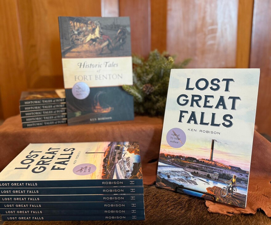 As stack of Ken Robison's book Lost Great Falls