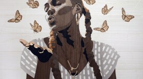 “I Said I Love You” by Milton Mizell is one of the works featured in “Blackquetry” at CLAUG Creative Studio, Miami Shores. (Photo by Leesa Richards)
