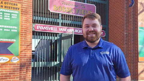 Trevor Lakins outside Bosse Field in Evansville