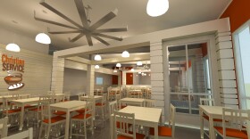 This architectural rendering shows Christian Service's future dining facility in a former Shreveport warehouse.