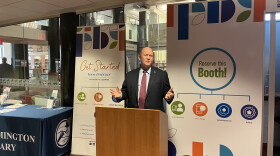Sen. Chris Coons (D-De.) speaks at the Wilmington Public Library, April 22, 2025.