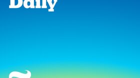 A box which says 'The Daily' with the New York Times logo, with a background gradient from blue to green to yellow.