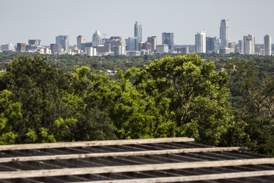 The view of Austin's skyline from Mt. Bonnell in West Austin.