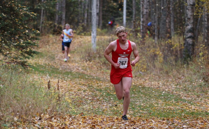 Runners compete at the ASAA cross-country running state championships in Anchorage on Oct. 3, 2026.