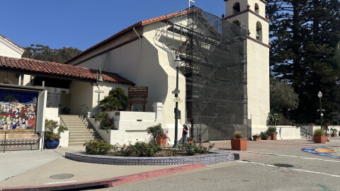 The Mission Basilica San Buenaventura has closed its main entrance because of the danger from falling plaster. In the 1970's, the mission was repaired using the wrong kind of plaster which traps moisture inside. It's caused serious damage to the mission's walls.