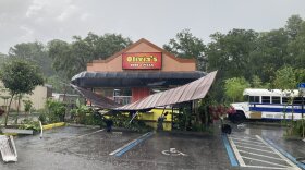 Debris outside a restaurant from storm damage