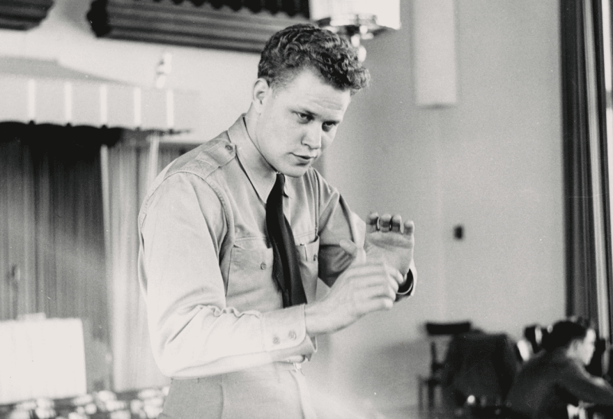 James Dixon conducting a Seventh Army Symphony rehearsal in Germany, 1953.