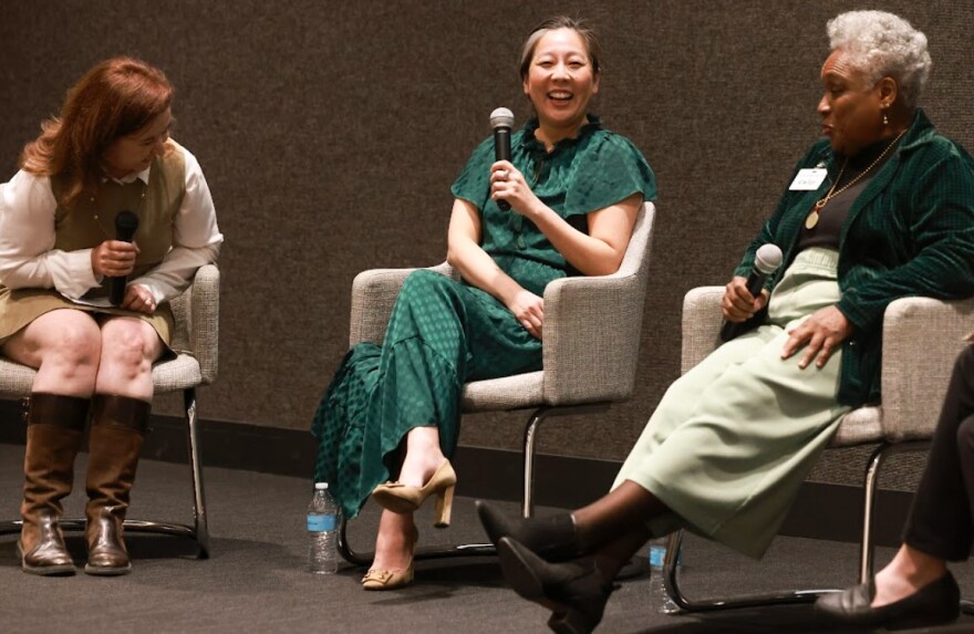 Kathleen Culebro, artistic director of Amphibian Stage in Fort Worth, Catherine Kim, directdor of development for the Crow Museum of Asian Art and Vicki Meek.