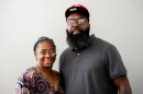 Michael Brown Jr.’s father Michael Brown Sr., right, and step-mom Cal Brown, left, on Thursday, July 18, 2024, at St. Louis Public Radio’s headquarters in St. Louis, Mo.