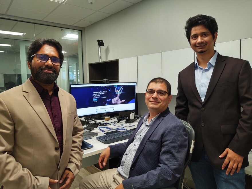 Dr. Hossain Shahriar, center, is associate director and professor for the UWF Center for Cybersecurity. He and a team of graduate students, including Abdul Barek (left) and Md Bajlur Rashid (right), have developed a new platform that checks mobile apps for vulnerabilities related to HIPAA-compliance.