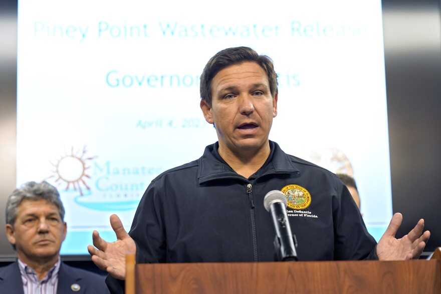 Florida governor ron desantis speaks about a possible Wastewater Reservoir Leak at Piney Point.