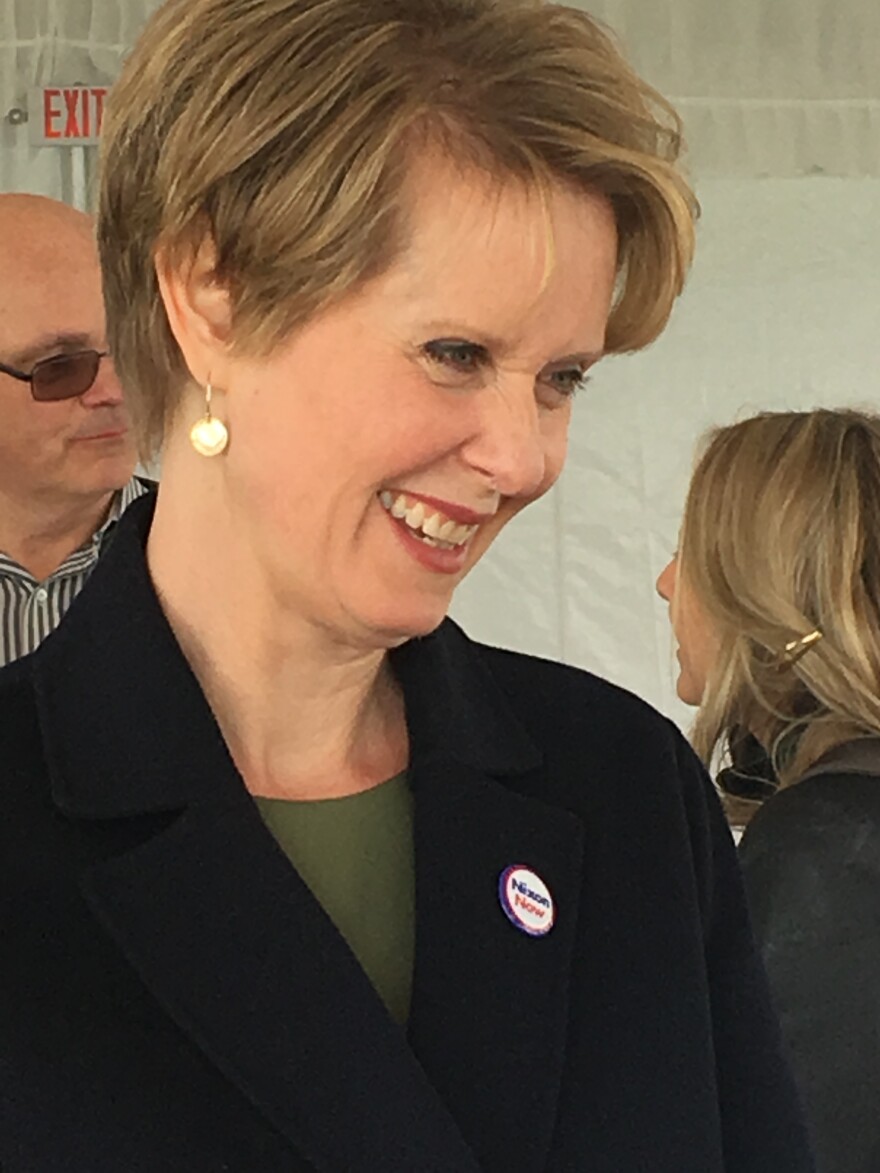 Nixon talking to supporter in Geneva, New York. April 26, 2018.