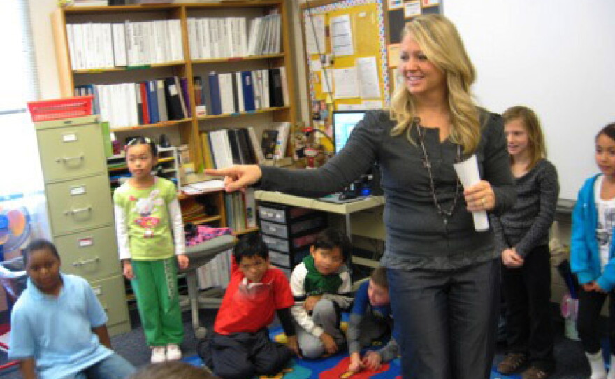 2nd grade teacher Kim Fox integrates fun into her class lessons at North Godwin Elementary in Wyoming, Michigan.