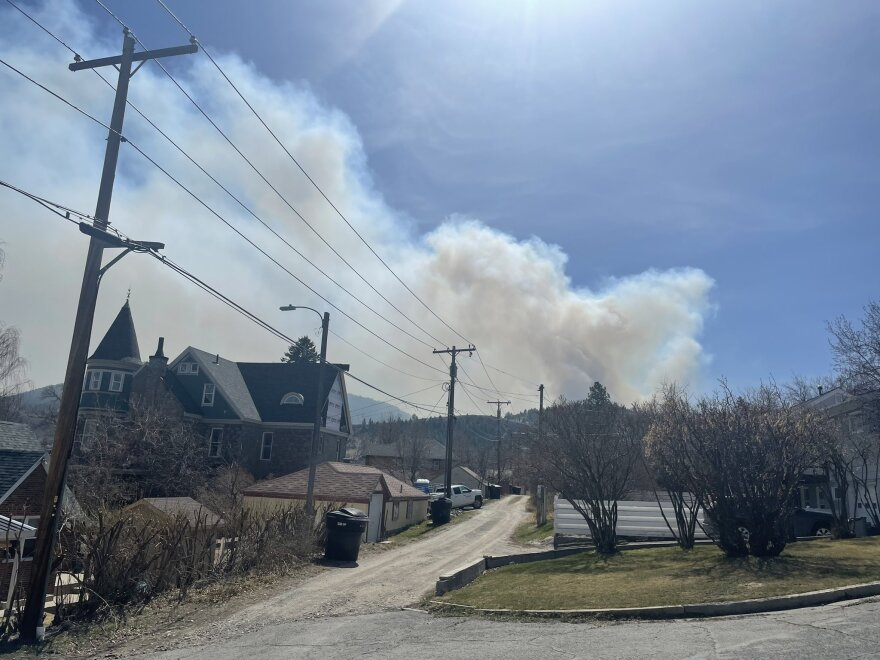 A plume of smoke from a prescribed burn near Helena, Montana, on April 7, 2022.