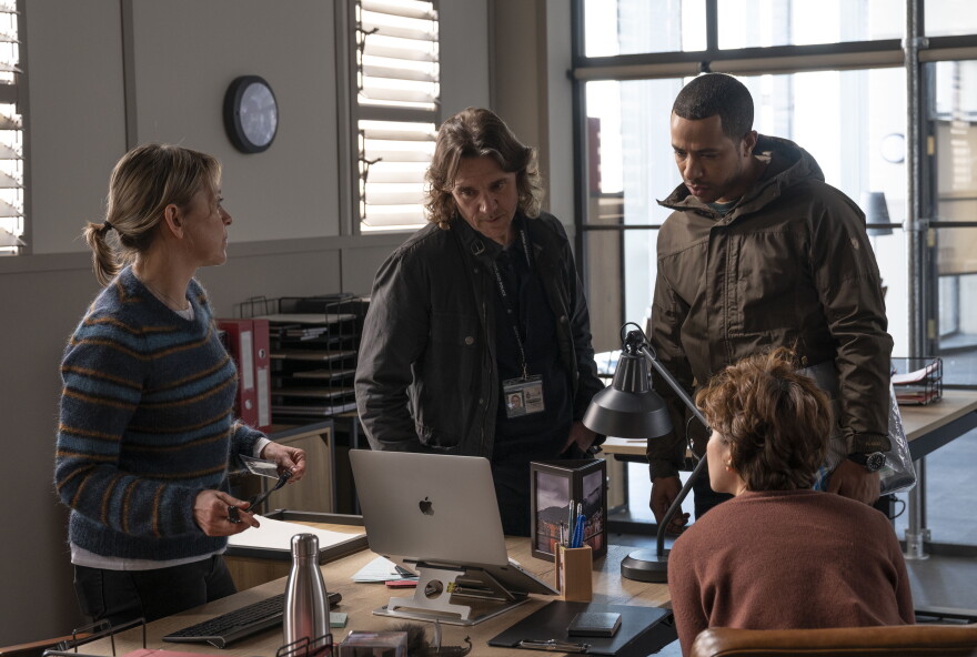 Shown from left to right: Nicola Walker as Annika, Jamie Sives as Michael, Ukweli Roach as Tyrone and Katie Leung as Blair