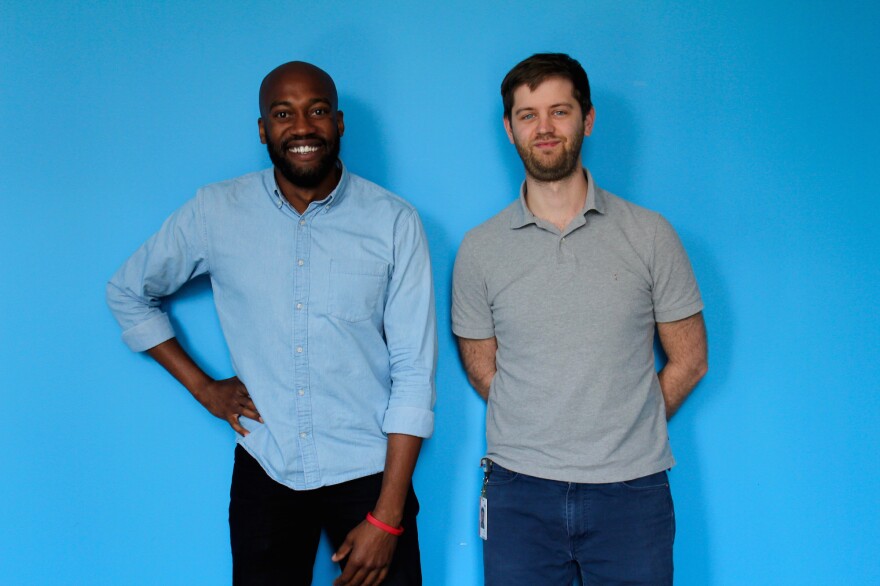 Sam Sanders (left) is the host of NPR's new podcast, <em>It's Been a Minute with Sam Sanders</em>, and Brent Baughman (right) is the producer.
