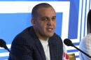 The Russian president of the International Boxing Association, Umar Kremlev, gives a press conference, in Paris, Thursday, Nov. 16, 2023. (Michel Euler/AP)