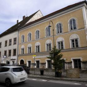 A car passes Adolf Hitler's birth house in Braunau, Austria, Thursday, Nov. 16, 2023. (Matthias Schrader/AP)