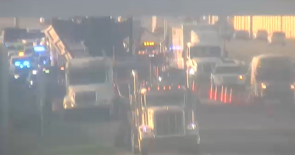 Two northbound lanes closed on Interstate 75 at Proctor Road in Sarasota County after trucks hits sign, wedges under bridge