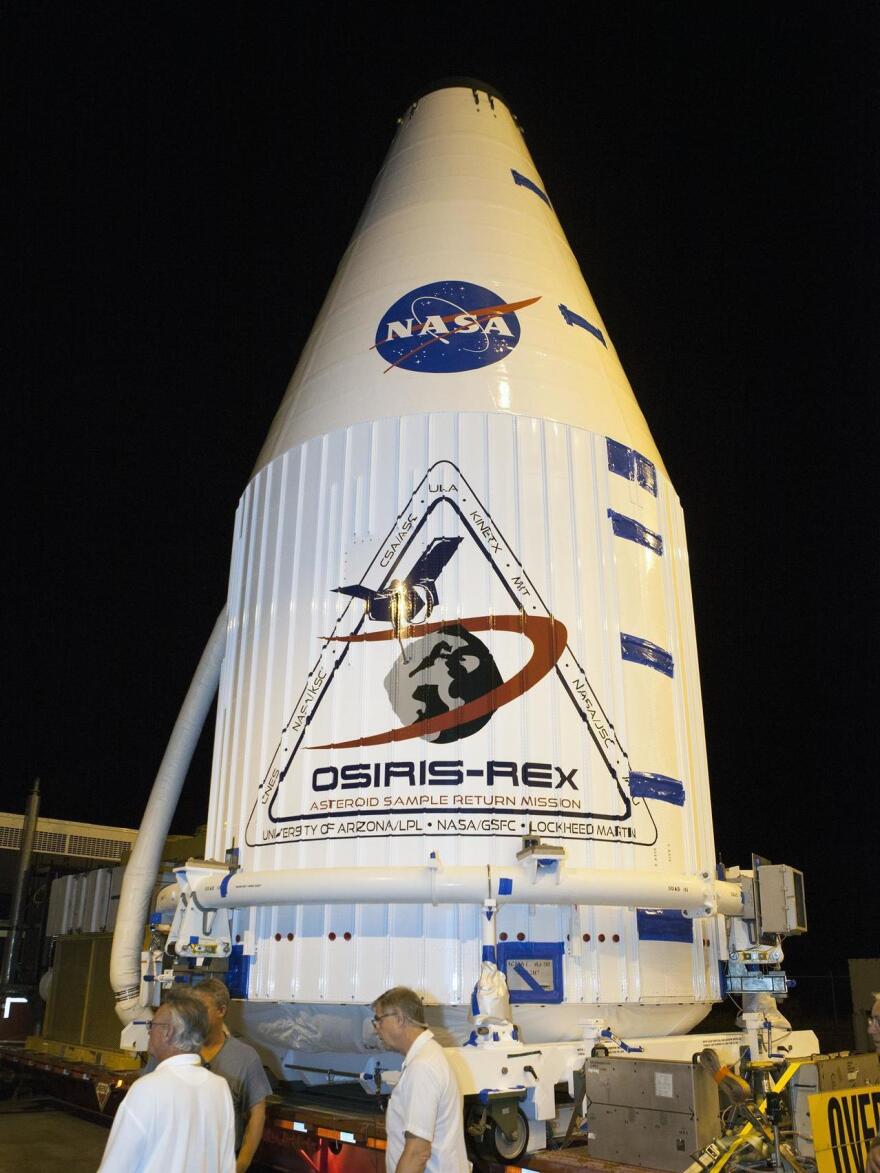 The OSIRIS-REx spacecraft at NASA's Kennedy Space Center on its way to Cape Canaveral Air Force Station, where it launched in September, 2016