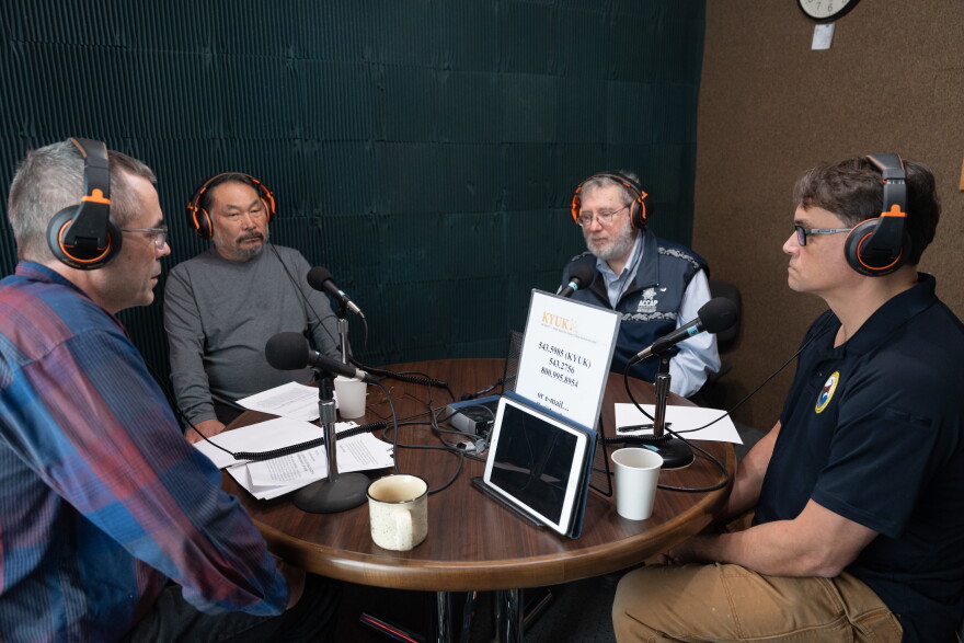 From left to right, host Evan Erickson is joined by co-host Sam Berlin, and guests Rick Thoman and Jeremy Zidek on Oct. 14, 2026.