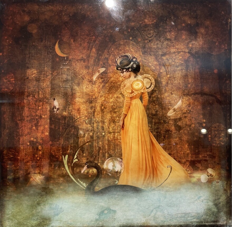 photo of a golden princess in a magic forest