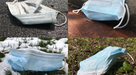 Masks discarded in shopping plaza parking lots in Victor. CREDIT MAX SCHULTE/WXXI NEWS