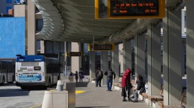 People walk through the Julia M. Carson Transit Center on Monday, Feb. 19, 2024, in downtown Indianapolis.