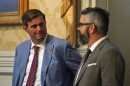 House Speaker Murrell Smith, R-Sumter, speaks with Rep. Micah Caskey, R-Lexington, in the House chamber at the South Carolina Statehouse on April 29, 2026.