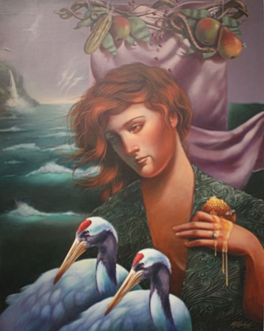 Third place was awarded to Fort Myers artist Kathleen Kinkopf for her acrylic on canvas 'Ascending Spirit' (2025).