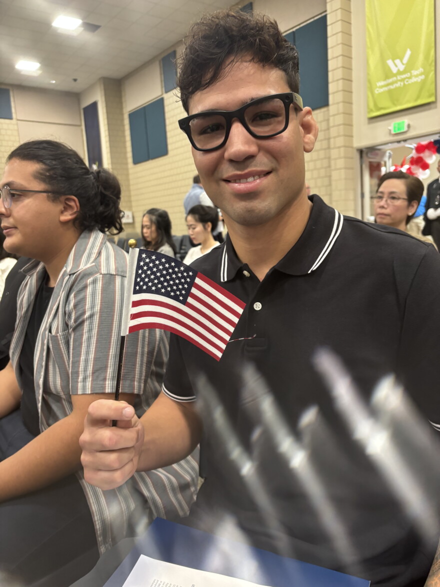 Misael Gonzalez Escobar of Storm Lake, Iowa, became a US citizen in a ceremony at Western Iowa Tech Community College on Sept. 18, 2026. (Bret Hayworth, Siouxland Public Media News)