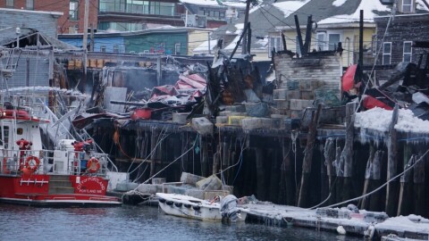 The aftermath of a fire on the Portland waterfront on Saturday Dec. 27, 2025.