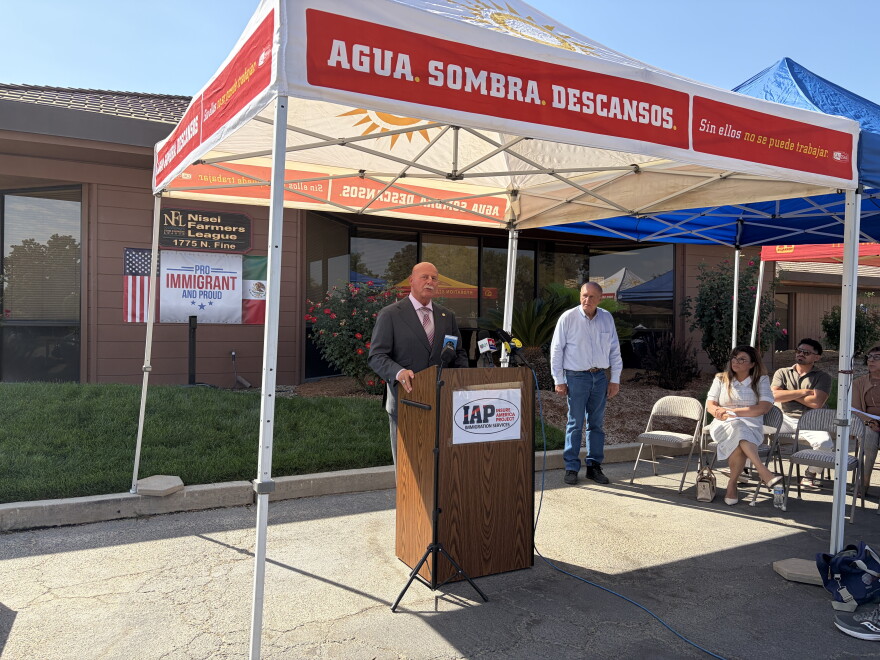 Fresno Mayor Jerry Dyer speaks at a press conference Friday, Oct. 9, 2026, as officials react to immigration raids in the Fresno area.