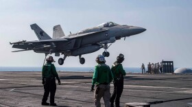 USS Eisenhower landing F-18 Super Hornet in the Arabian Gulf. Dec. 1, 2023. Department of Defense
