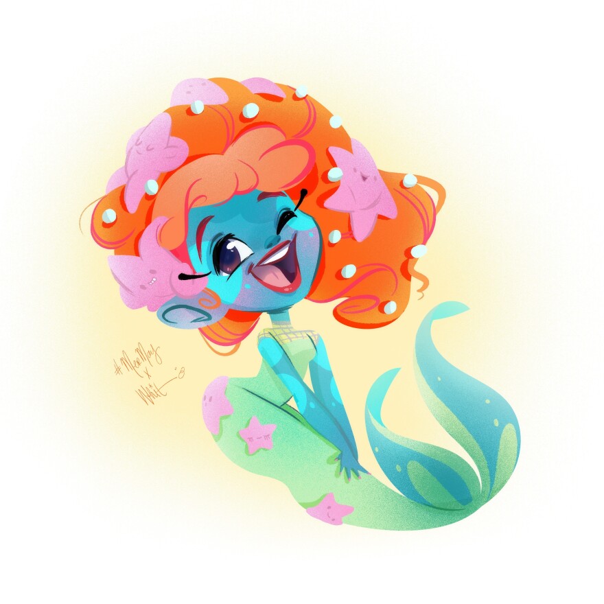 "Harmony," MerMay's 2022 mascot, was drawn by toy designer Whitney Pollett.