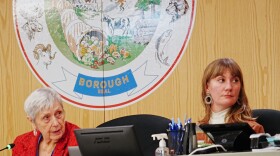 Matanuska-Susitna Borough Mayor Edna DeVries, left, and Assistant Borough Clerk Estelle Wiese listen to debate during a regular Assembly meeting on Dec. 16, 2026.