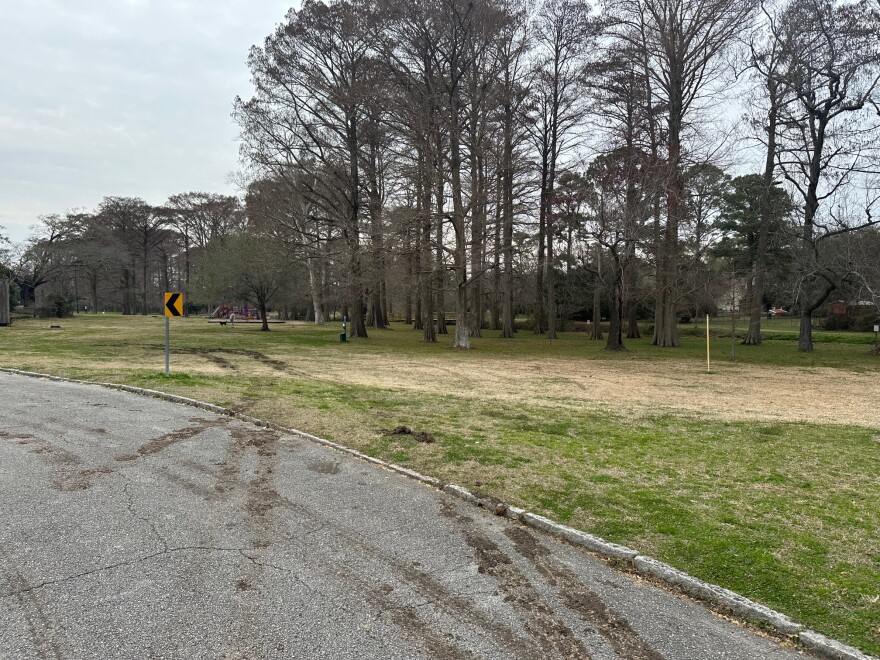 Images taken on February 25 of Wallace Park. Neighbors say that cars and dirt bikes have been riding through the park.