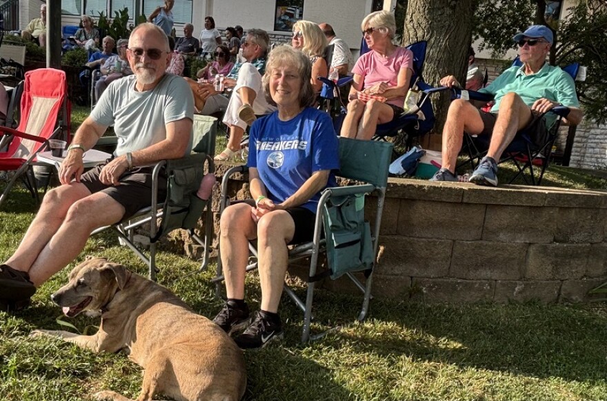 Mary Iott, Judy Bailey, and their friends enjoy the summer concert series at Behringer-Crawford Museum.