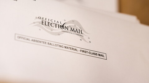 Envelopes for mail-in ballots at the Wake County Board of Elections are seen on Thursday, Sept. 3, 2026, in Raleigh, N.C. (AP Photo/Matt Ramey)