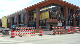 Construction continues on the convention center expansion. Third Street is closed in the foreground.