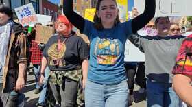 Bloomington protesters briefly stopped traffic on College Avenue at the third "No Kings" rally against the Trump administration.