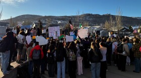 Park City High School students protest Immigration and Customs Enforcement actions as well as Trump administration policies on Jan. 30, 2026.