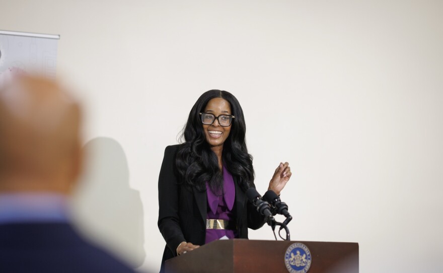Pennsylvania Department of Drug and Alcohol Program Secretary Dr. Latika Davis-Jones joins other state agencies, members of the Pennsylvania General Assembly, and maternal health advocates unveil the Commonwealth's Maternal Health Strategic Action Plan, entitled 'Healthy Moms, Vibrant Futures' at Hamilton Health Center.