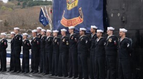Sailors assigned to the Virginia-class fast attack submarine USS Idaho (SSN 799) man the rails during a commissioning ceremony at Naval Submarine Base New London in Groton, Conn. on April 25, 2026. SSN 799, the fifth U.S. Navy vessel to be named for “The Gem State”, operates under Submarine Squadron (SUBRON) FOUR, whose primary mission is to provide attack submarines that are ready, willing, and able to meet the unique challenges of undersea combat and deployed operations in unforgiving environments across the globe. (U.S. Navy photo by John Narewski)