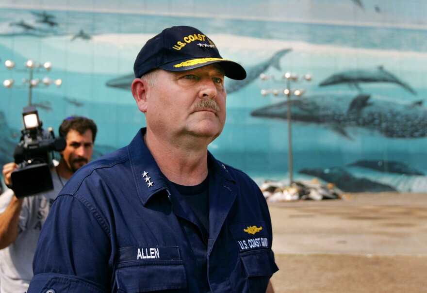 Vice Adm. Thad Allen, who took over the Federal Emergency Management Agency operation in New Orleans from FEMA Director Michael Brown, leaves a news conference on Sept. 10, 2005.