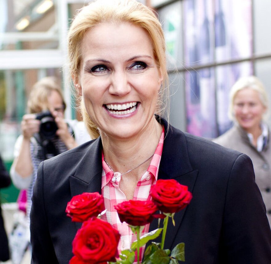 In this photo taken on September 9, 2011, Social Democrats leader Helle Thorning-Schmidt holds roses during an election campaign in Copenhagen.