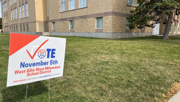 A sign outside of West Milwaukee Intermediate School encourages residents to vote yes on the school district referendums.
