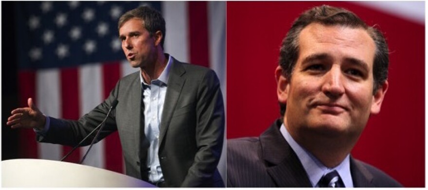 Congressman. Beto O'Rourke speaking at the 2018 Texas Democratic Convention in Fort Worth (left) and Sen. Ted Cruz speaking at then-Governor-elect Greg Abbott's election night party in 2014.