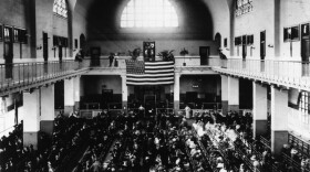 The registry hall on Ellis Island, N.Y., in the early-1900s. (Hulton Archive/Getty Images)